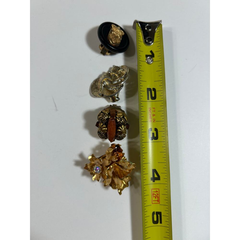 Vintage Single Clip Earrings Lot Gold Tone Floral Enamel Crest Rhinestone Mixed